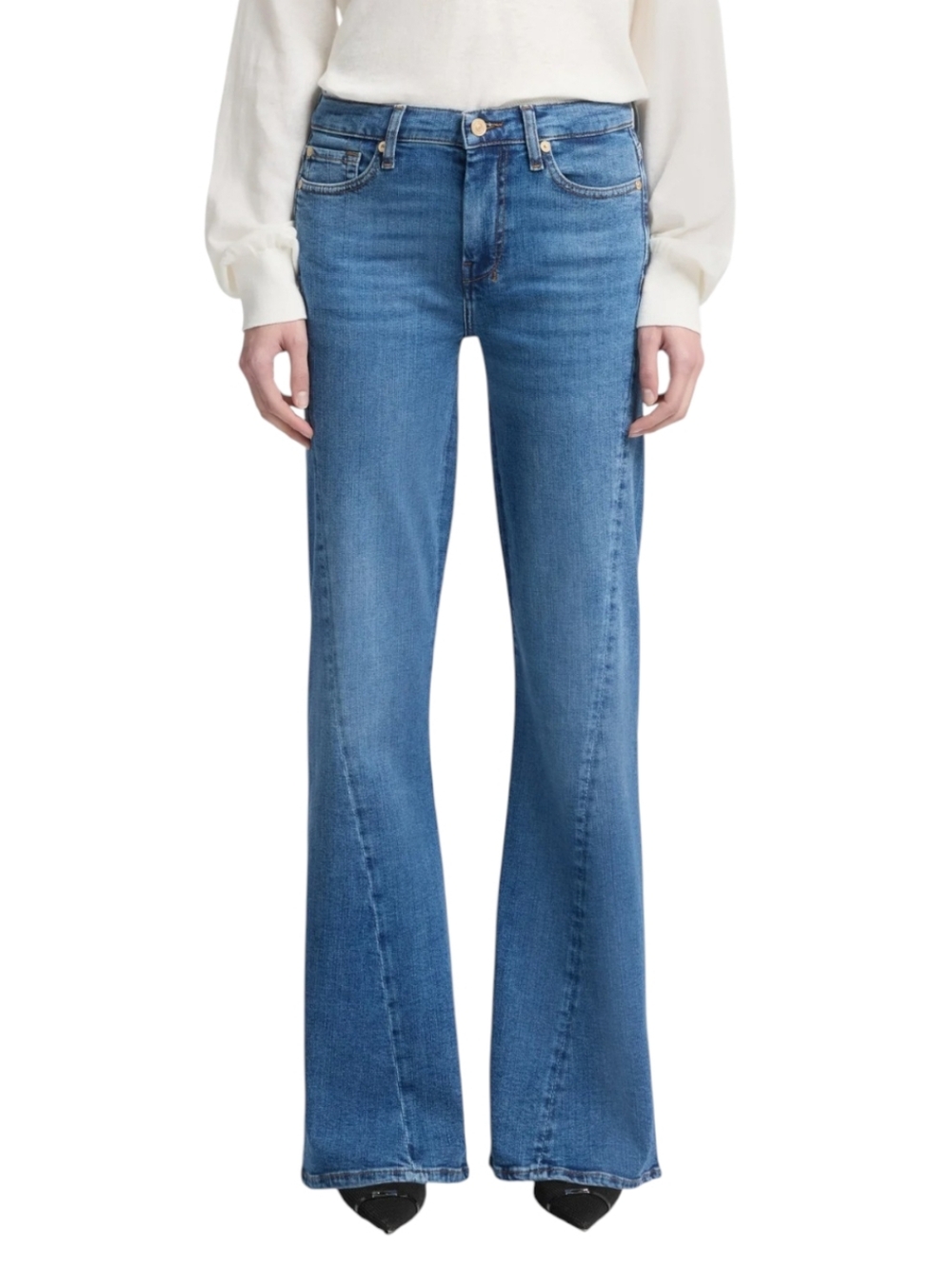 7 For All Mankind Twisted Seam Dojo Wide Flare Jeans Yuma Blue 10/30 NWT